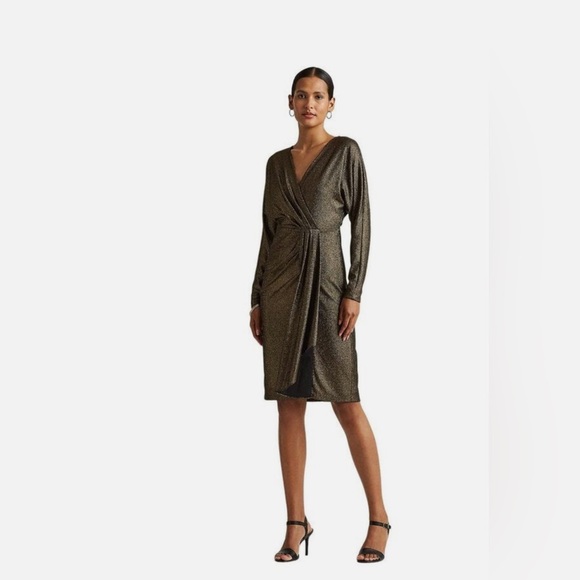 NWT RALPH LAUREN GOLD METALLIC SHEATH DRESS SIZE 10 - Picture 1 of 5